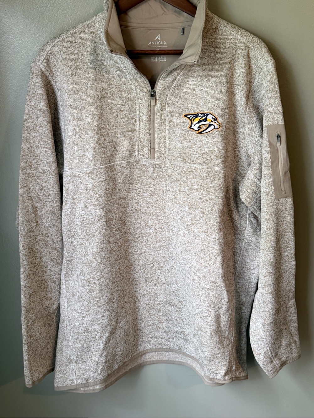 Antigua Tan Heather Nashville Predators Quarter-Zip Pullover